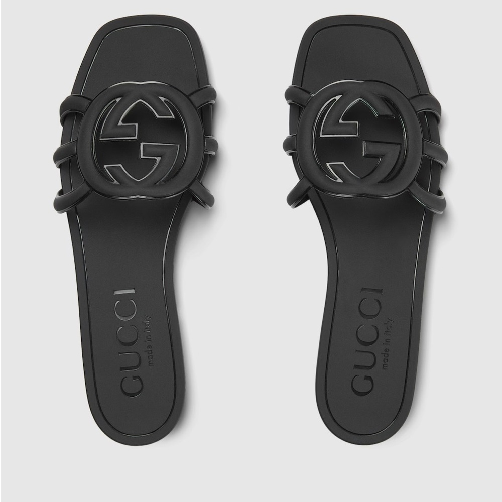 Gucci Black Interlocking G Flat Slide Sandals size 42 (US 12)